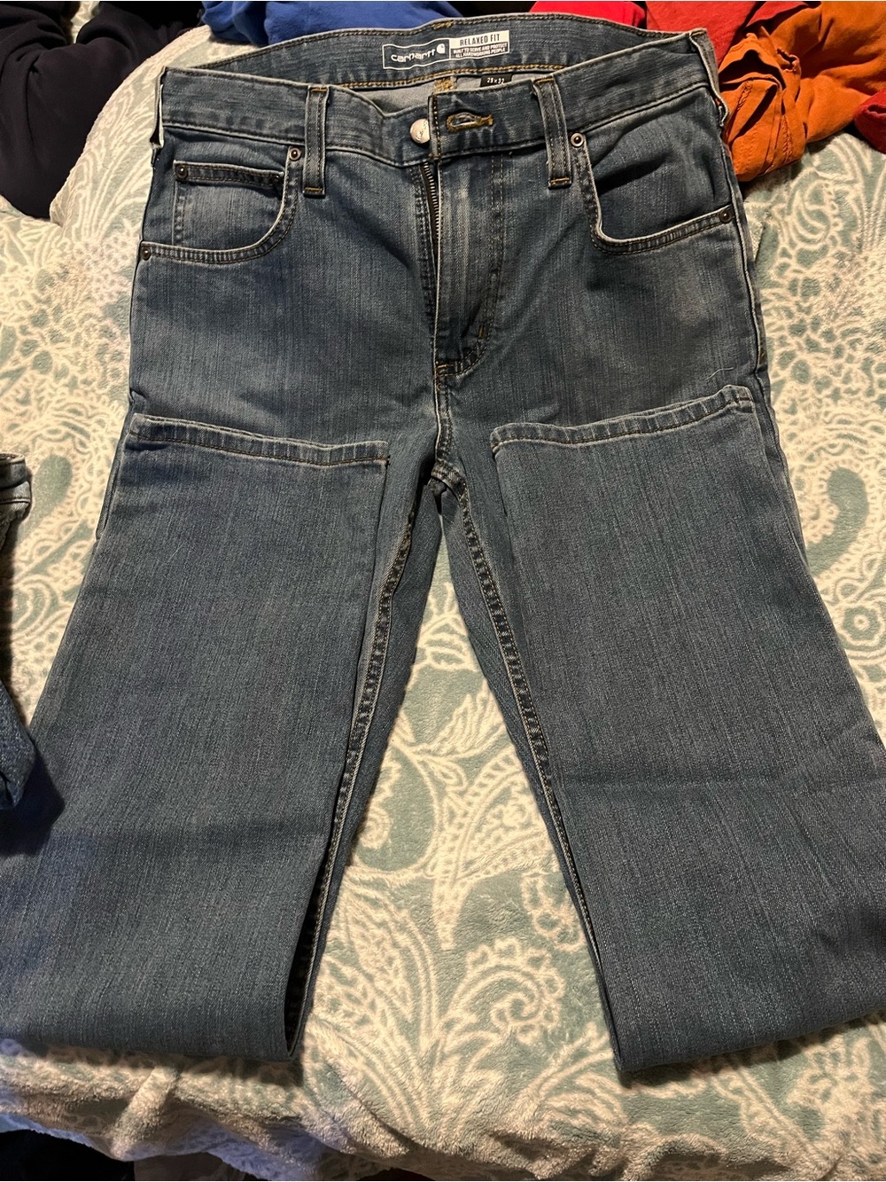 Carhartt Men's Bootcut Work Jeans in Faded Blue